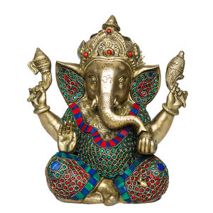 Statue de Ganesh en laiton traditionnel fait à la main pour la décoration d'art et de collection à des fins culturelles et religieuses - Product Image 2