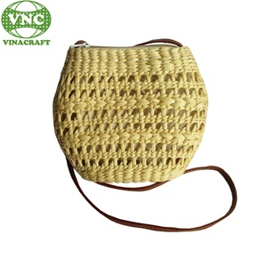 Sac à main vintage Lady Hobo tissé paille jonc de mer jacinthe d'eau doublure en lin haut rond avec une deux poignées pour vêtements de plage d'été - Product Image 4