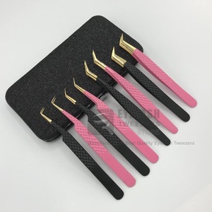 แหนบขนตาสแตนเลสแบบญี่ปุ่นอุปกรณ์ต่อขนตาปลายแหลมแบบมืออาชีพสีชมพูสีดำฉลากส่วนตัวโลโก้ออกแบบได้ตามต้องการ - Product Image 6