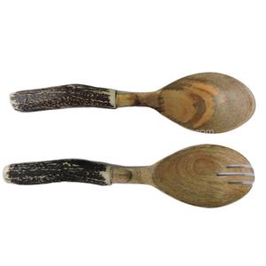 Ensemble de serveurs à salade en bois et résine écologiques, brun et noir, ustensiles de cuisine, lavables au lave-vaisselle, logo personnalisé - Product Image 1