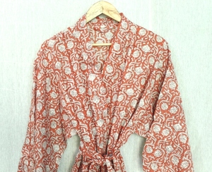 Kimono de algodón puro con estampado floral a mano, talla grande para adultos, a media pantorrilla largo, cinturón de cintura Natural, suelto, Sexy, Verano - Product Image 3