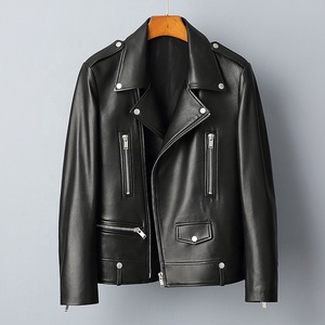 New Stylish Fashion Custom Genuine Leather Stand Collar Motorcycle Slim Fit <b>Waterproof</b> Zipper Winter Jackets - Product Image 2