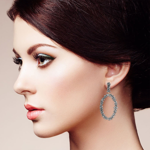 Prong Set Natural Baguette <b>Diamond</b> 14k Gold, Oxidized 925 Silver Oval Shaped Drop <b>Dangle</b> <b>Earrings</b> Jewelry Wholesale - Product Image 4
