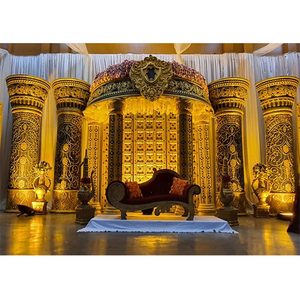 ของตกแต่งเวทีงานแต่งงานสีทองแบบราชวงศ์สำหรับตกแต่งเวทีงานแต่งงานแบบอินเดียใต้มีชีวิตชีวาการตกแต่งเวทีงานแต่งงานแบบชาวแทมิเลียนทันสมัย - Product Image 1