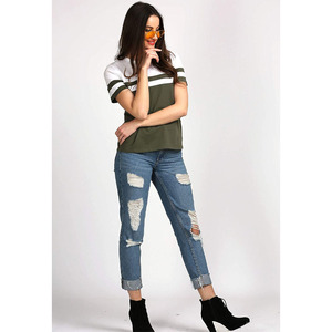 Venta al por mayor 100% algodón moda verano camiseta de gran tamaño para las mujeres diseño personalizado a rayas cuello redondo de talla grande ecológico - Product Image 5