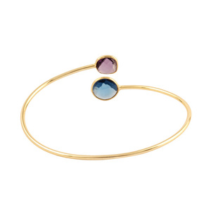 Bracelet en quartz améthyste taille damier et quartz bleu de Londres, laiton plaqué or 18 carats, double pierre, bijoux pour femmes, bracelet réglable - Product Image 4