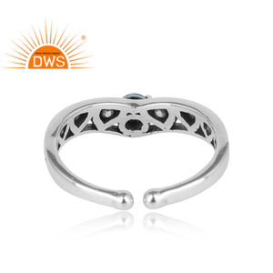 แหวนบุษราคัมธรรมชาติสีน้ำเงิน,แหวนดีไซน์เนอร์ผิวเงินแท้925เครื่องประดับสตรีดีไซน์วินเทจ - Product Image 4