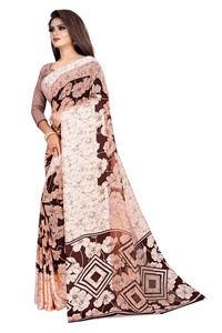 Lo último Festival Wear Rosa Estampado Satén Saree Étnico - Product Image 2