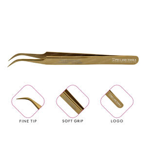 Eyelash Extension Strong Curved Tip Tweezer in Gold Color Private Label, Stainless Steel Eyelash Extension Tweezer Private Label - Product Image 1