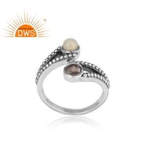 Natural Ethiopian <b>Opal</b> & Smoky Quartz Gemstone Statement <b>Ring</b> Jewelry Entwined oxidized <b>Silver</b> <b>Ring</b> Jewelry Wholesaler - Product Image 2