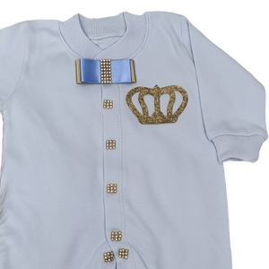 ชุดรอมเปอร์ผ้าฝ้ายสำหรับเด็กแรกเกิดเด็กชายดีไซน์ใหม่4ชิ้นผ้าถัก100% ทันสมัยแขนยาวกระดุมปิดสีฟ้า - Product Image 2