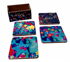 Best Selling Star Multicolor Printed Wooden Coaster Set <b>Smart</b> Stylish Attractive Mat/<b>Pad</b> with customized Prints - Product Image 1