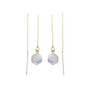 Arcoíris, piedra lunar facetada, forma hexagonal, dorado, Vermeil, enhebrador - Product Image 2