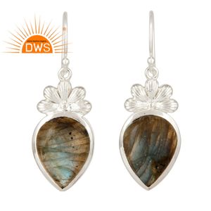 Labradorita-pendientes de plata de ley 925 con diseño Floral, joyería fina con piedras preciosas - Product Image 1