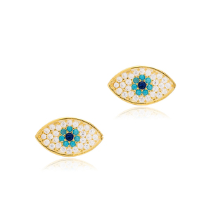 Minimalist Turkish Eye Design <b>Stud</b> Earrings Wholesale Handcrafted 925 <b>Sterling</b> <b>Silver</b> Jewelry - Product Image 6