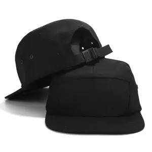 自定义普通空白所有黑色平边缘按扣帽子帽5面板Snapback