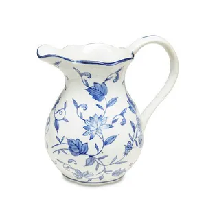 Elegant Vintable Blue and White Ceramic Milk Jug Water Pitcher for Home Office