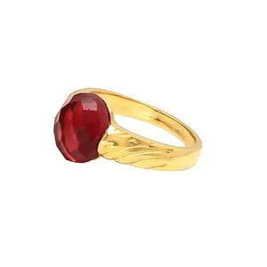 Ruby Hydro Oval Shape Red Color Unique Design Gemstone Gold Plated 925 Sterling Silver Rings