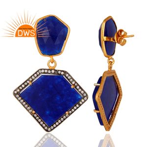 Pretty Blue Aventurine Gemstone Zircon Set <b>Earrings</b> Jewelry 18 karat Gold Plated 925 <b>Silver</b> <b>Dangle</b> <b>Earrings</b> Supplier - Product Image 3