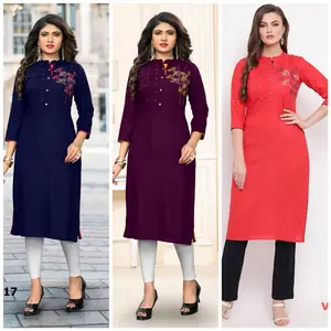 Senhoras kurtis algodão reyon mulheres anarkali desgaste pronto baixo preço mais recente design de moda com dupatta jackate vestido indiano por atacado