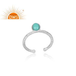 Bague de mariage en turquoise d'Arizona à taille ovale et sertissage clos, martelée à la main, en argent sterling 925, fournisseur et grossiste de bijoux - Product Image 2