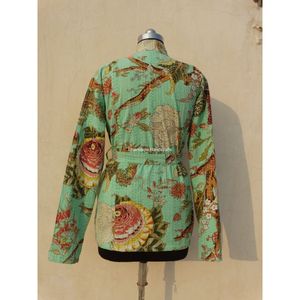 เสื้อแจ็กเก็ตผ้าควิลท์พิมพ์ลายดอกไม้มิ้นท์ขนาด XL ของผู้หญิงเสื้อคลุมยาวผ้าฝ้ายพื้นเมืองสำหรับฤดูหนาวขายส่งชุดแมกซี่สั้น - Product Image 4