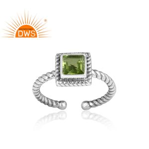 Square Cut <b>Green</b> Peridot Gemstone Woman's Weddings Ring <b>Jewelry</b> Oxidized Sterling Silver Twisted Ring <b>Jewelry</b> Manufacturer - Product Image 2