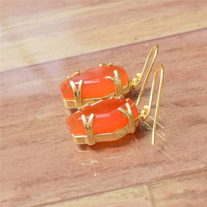 Coffin Shape Carnelian Gemstone <b>Sterling</b> <b>Silver</b> Drop & Dangle Earrings Wholesale orange Gemstone Hook Earrings For Suppliers - Product Image 3