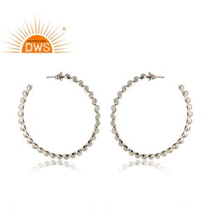 925 Oxidized Sterling Silver Natural Rainbow <b>moon</b> stone set Hoop <b>Earring</b> For Women Jewelry Manufacturer - Product Image 4