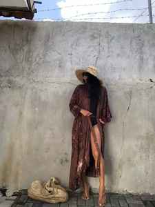 Chaqueta tipo Kimono de manga larga con patrón Floral para vacaciones de verano, ropa de playa Bohemia para mujer, cárdigan tipo Kimono con tinte de corbata y vestido envolvente - Product Image 5