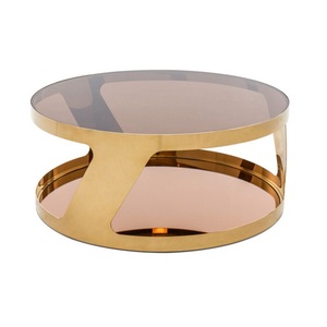 โต๊ะกลางโซฟาทำจากโลหะตกแต่งทำด้วยมือโต๊ะกระจกตกแต่งอย่างมีสไตล์โต๊ะตกแต่งทำจากโลหะอลูมิเนียมชุบทองแดง - Product Image 1