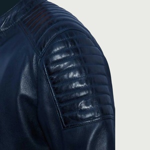 Veste de motard en cuir véritable pour homme, couleur bleue, personnalisée, haute qualité, imperméable, coupe-vent, doublure en polyester écologique, hiver - Product Image 3