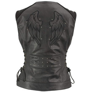 Women's Genuine Leather <b>Waistcoat</b> Windproof Streetwear Motorcycle Biker Vest with Logo Embroidery Decoration Zipper Closure - Product Image 5