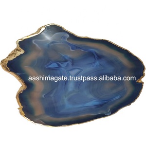 Plateau de service en agate bleue en gros, plateau en pierre naturelle teinte Chakra, design Feng Shui pour l'artisanat, plateaux en minéraux de jade et pierres précieuses - Product Image 2