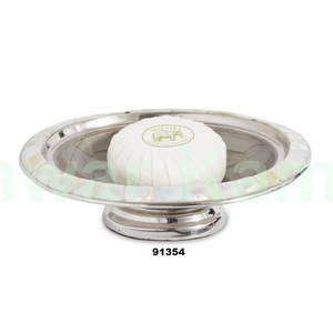 การออกแบบที่ไม่ซ้ำกันโลหะจานสบู่ทรงกลมเคลือบเหล็กแม่ของมุกขอบตกแต่งที่วางจานสบู่ - Product Image 1