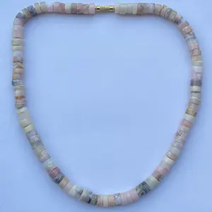 天然粉色秘鲁蛋白石光滑黑石轮胎宝石串珠项链饰品从石材供应商出厂价格在线购买