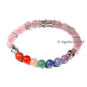 Pulsera de Cuarzo Rosa, 7 Chakras, con Hamsa - Product Image 1