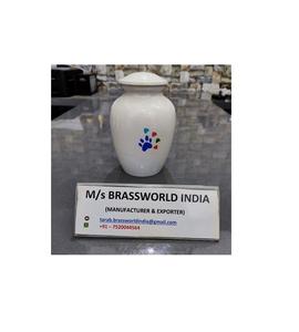 Pata azul de aluminio pintada a mano con corazón colorido, suministros funerarios, urna de cremación de metal clásica - Product Image 1