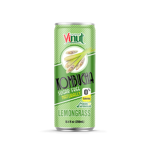 Kombucha Lemongrass 8,4 floz Bebida de té VINUT Vietnam 24 latas de cartón lata Puré a granel sin azúcar Calidad Premium - Product Image 1