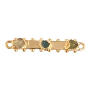 Custom fashion natural rough crystal, apatite, peridot double bail gemstone connectors gold/silver electroplating connectors