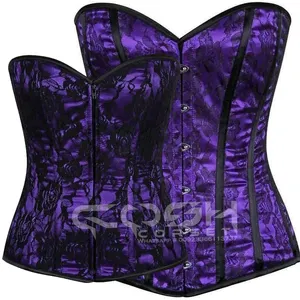 COSH CORSET Overbust Steelboned New Design Purple Satin With Mesh Overlay Corset Fashion And Party Wear Sexy Women Bustier Top