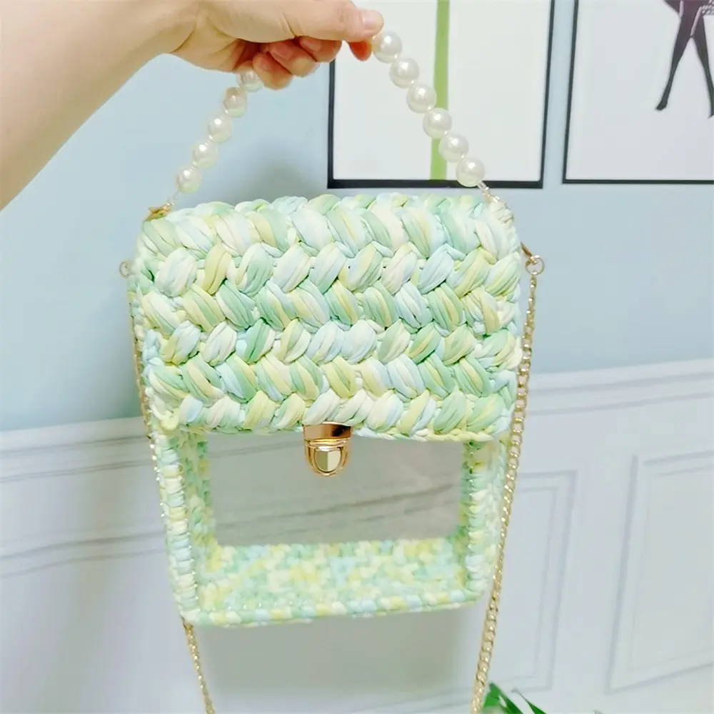 2022 прямоугольная Плетеная соломенная сумка из французской соломы, женская модная прозрачная соломенная сумка с пряжкой из ПВХ на цепочке