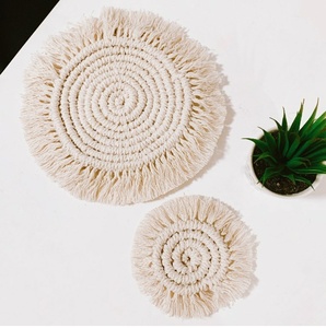 Wholesale Style Hand-Crocheted <b>Round</b> Macrame Placemat Coasters With Tassels - Product Image 1