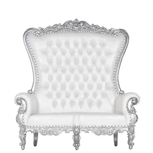 Vente en gros Causeuse de luxe à dossier haut Chaises de trône de mariage pour événements Chaises de trône de roi avec cadre en bois pour banquet Hôtel