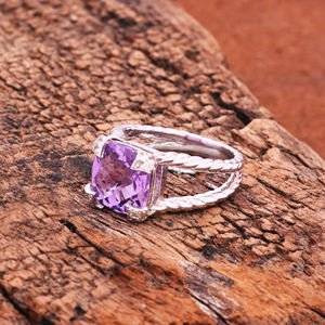Bague en pierre précieuse violette en améthyste naturelle, anneau argent Sterling élégant en forme de coussin, fait à la main, pour les fabricants et les fournitures, 1 pièce - Product Image 3