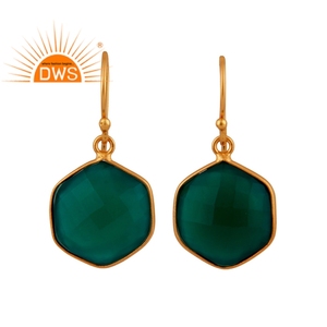 Pendientes colgantes de ónix verde con forma de pentágono, fabricante de pendientes de plata 925 chapados en oro, proveedor de joyería - Product Image 1