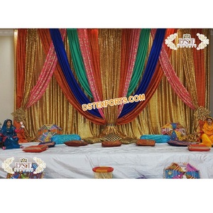 Shiny Sequin Wedding Decor Backdrop <b>Curtain</b> Punjabi Theme Backdrops for Mehndi Function Wedding Colorful Backdrop & <b>Drapes</b> Set - Product Image 1