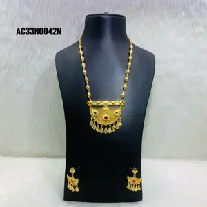 Ожерелье с подвеской Jhalar в виде одной граммы с золотым покрытием и монеткой с серьгой