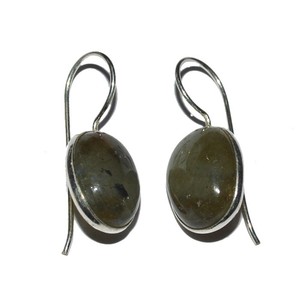 Boucles d'oreilles ovales en agate, plaquées argent/or, style classique, pierres précieuses indiennes, pour femmes, vente en gros de mode - Product Image 1