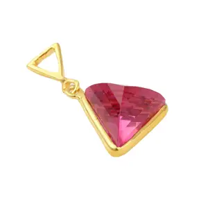 Desain baru liontin batu kuarsa turmalin hidro merah muda perhiasan 18k lapis emas perak murni liontin piramida segitiga untuk dia